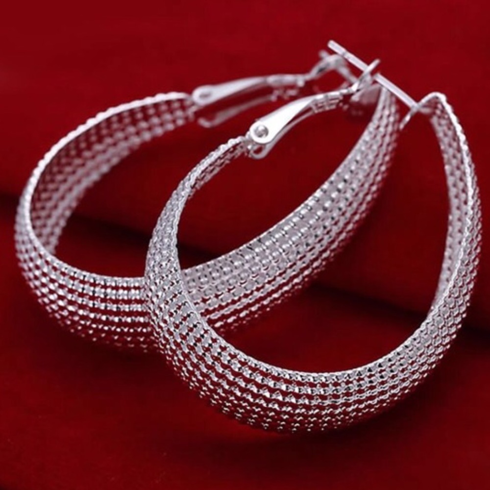 .925 Big Hammered Silver Earring